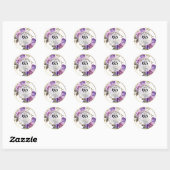 Sticker Rond Tout mariage cadre or roses violettes Anniversaire (Feuille)