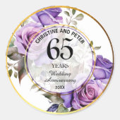 Sticker Rond Tout mariage cadre or roses violettes Anniversaire (Devant)