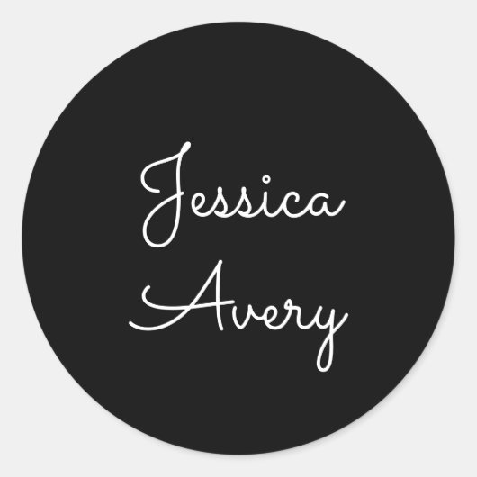 Sticker Rond Tout nom | Script blanc modifiable Cool sur noir (Devant)
