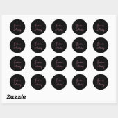 Sticker Rond Tout nom | Script rose modifiable Cool sur noir (Feuille)