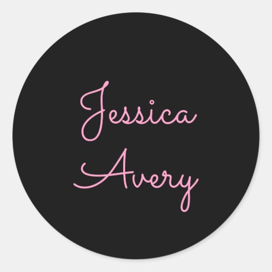 Sticker Rond Tout nom | Script rose modifiable Cool sur noir (Devant)