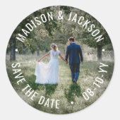 Sticker Rond Tout Texte Enregistrer La Date Simple Moderne Phot (Devant)