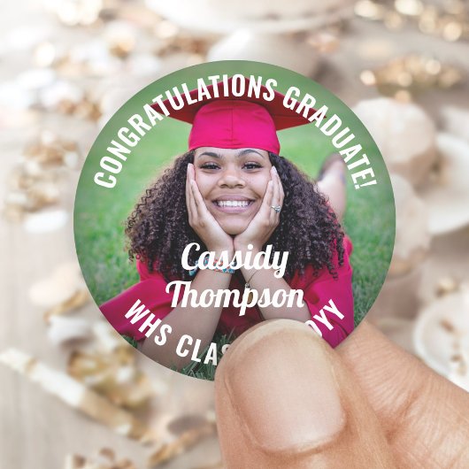 Sticker Rond Tout Texte Graduation Photo Félicitations Moderne