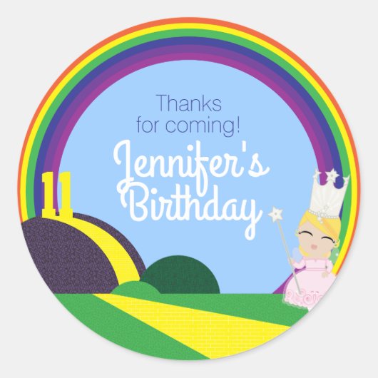 Sticker Rond TOUTE AGE Glinda de Oz fête d'anniversaire faveur (Devant)