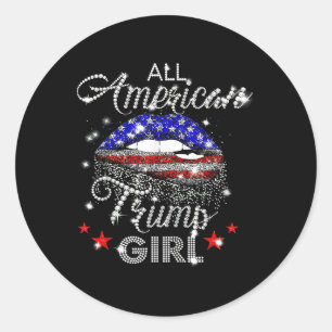 Sticker Rond Toute Américaine Trump Fille Bouche Diamant
