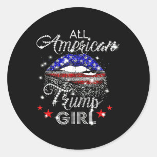 Sticker Rond Toute Américaine Trump fille bouche diamant