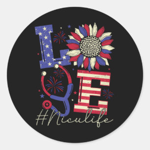 Sticker Rond Toute l'American Nurse Scrub Memorial Day 4 juille