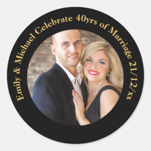 Sticker Rond TOUTE PHOTO Mariage D'Anniversaire En Marbre Noir
