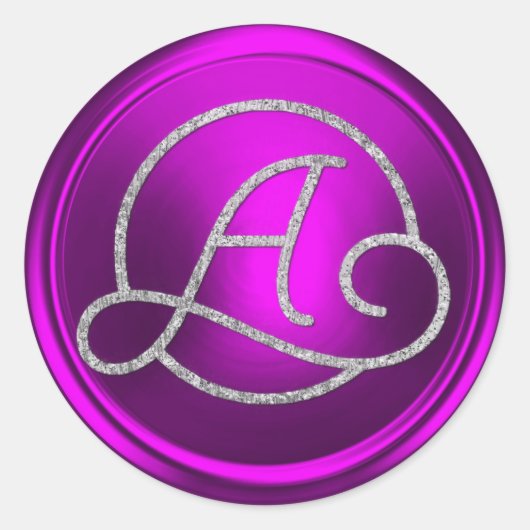Sticker Rond TOUTES INITIALES Monogramme Cercle Argent Fuchsia (Devant)