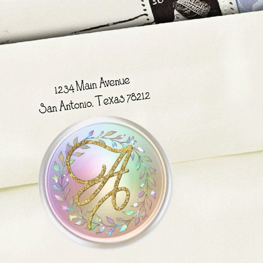Sticker Rond TOUTES INITIALES Monogramme de script doré Couronn