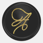 Sticker Rond Toutes initiales Monogramme de script doré Noir (Devant)