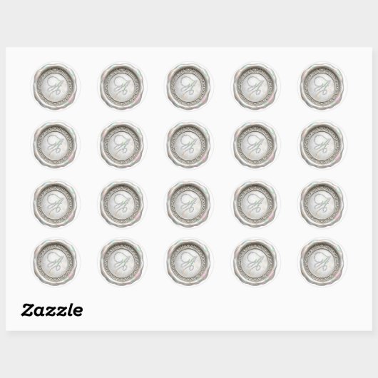 Sticker Rond Toutes initiales Monogramme doré Argent iridescent (Feuille)