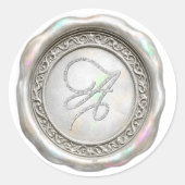 Sticker Rond Toutes initiales Monogramme doré Argent iridescent (Devant)