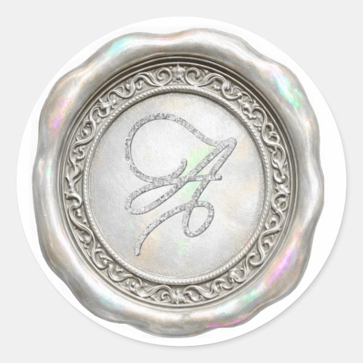 Sticker Rond Toutes initiales Monogramme doré Argent iridescent (Devant)