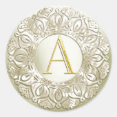 Sticker Rond Toutes initiales Monogramme doré Bordure filigrané (Devant)