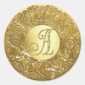 Sticker Rond TOUTES INITIALES Monogramme Or 3 Bordure Filigrane (Devant)