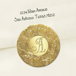 Sticker Rond TOUTES INITIALES Monogramme Or 3 Bordure Filigrane