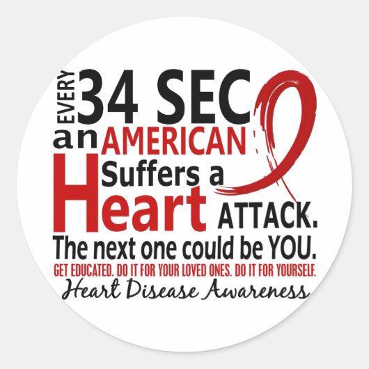 Sticker Rond Toutes les 34 secondes Maladie cardiaque / Attaque (Devant)