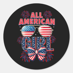 Sticker Rond Toutes les filles américaines 4 juillet Coquette B