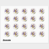 Sticker Rond TOUTES LES INITIALES Broderie Look Floral violet (Feuille)