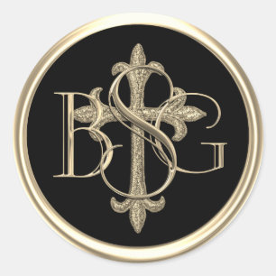 Sticker Rond TOUTES LES INITIALES Gold 3 Monogramme Gold Cross