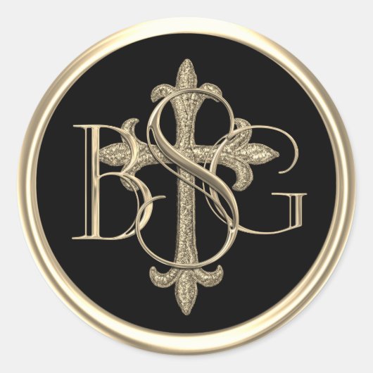 Sticker Rond TOUTES LES INITIALES Gold 3 Monogramme Gold Cross  (Devant)