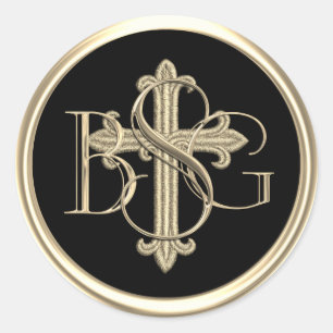 Sticker Rond TOUTES LES INITIALES Gold 3 Monogramme Gold Cross