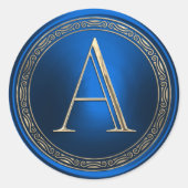 Sticker Rond TOUTES LES INITIALES Gold Blue avec anneau or (Devant)