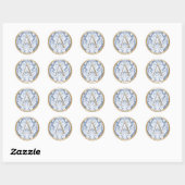 Sticker Rond TOUTES LES INITIALES Gold Monogramme Blue Damask (Feuille)
