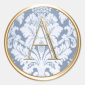 Sticker Rond TOUTES LES INITIALES Gold Monogramme Blue Damask (Devant)