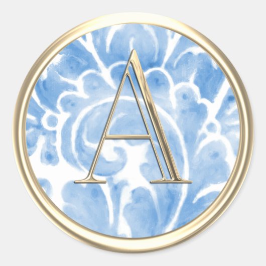 Sticker Rond TOUTES LES INITIALES Gold Monogramme Blue Plume (Devant)