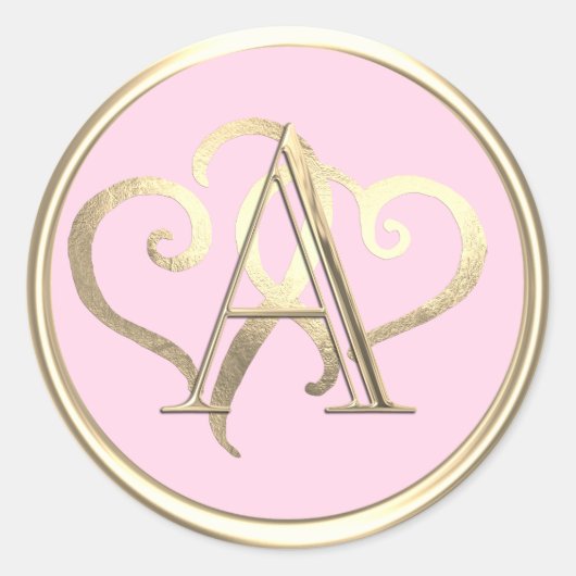 Sticker Rond TOUTES LES INITIALES Gold Monogramme Gold Coeurs (Devant)