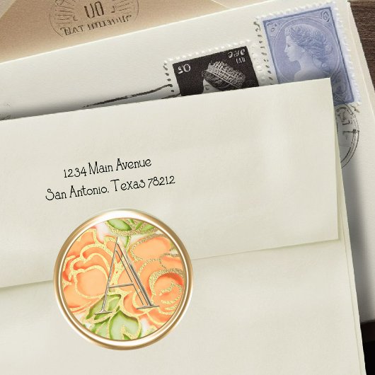 Sticker Rond TOUTES LES INITIALES Gold Monogramme Orange Rose