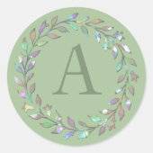 Sticker Rond TOUTES LES INITIALES Mère Perle Feuilles Couronne (Devant)