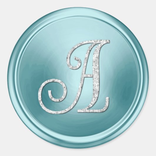 Sticker Rond TOUTES LES INITIALES Monogramme argent 3 Bleu doux (Devant)
