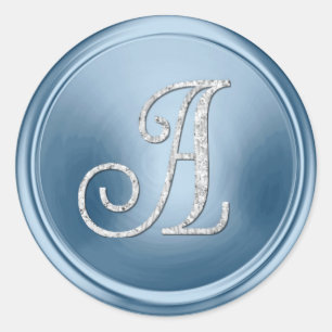 Sticker Rond TOUTES LES INITIALES Monogramme argenté 3 bleu cla