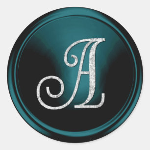 Sticker Rond TOUTES LES INITIALES Monogramme argenté 3 Bleu sar