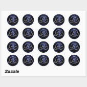 Sticker Rond Toutes les initiales Monogramme cercle argent Bleu (Feuille)