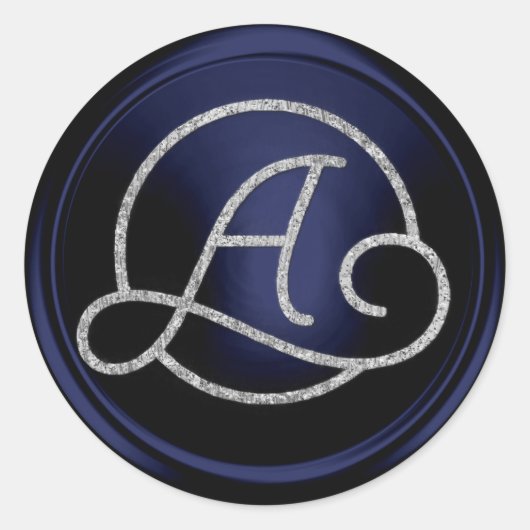 Sticker Rond Toutes les initiales Monogramme cercle argent Bleu (Devant)