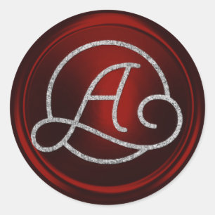 Sticker Rond TOUTES LES INITIALES Monogramme cercle argent Roug