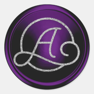 Sticker Rond TOUTES LES INITIALES Monogramme Cercle Argent Viol