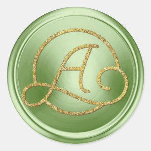 Sticker Rond TOUTES LES INITIALES Monogramme Cercle Or Vert Cla