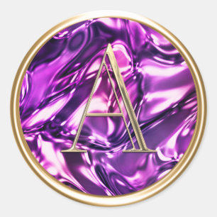 Sticker Rond TOUTES LES INITIALES Monogramme d'or sur Purple Wa