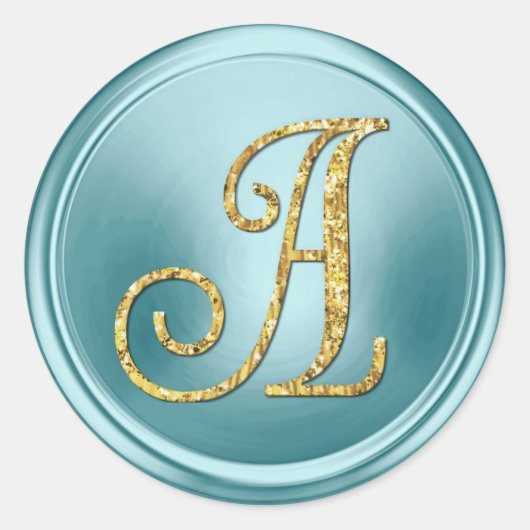 Sticker Rond TOUTES LES INITIALES Monogramme doré 3 Bleu doux (Devant)
