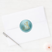 Sticker Rond TOUTES LES INITIALES Monogramme doré 3 Bleu doux (Enveloppe)