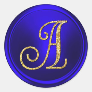 Sticker Rond TOUTES LES INITIALES Monogramme or 3 Bleu royal