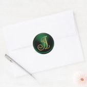 Sticker Rond TOUTES LES INITIALES Monogramme Or 3 Émeraude Vert (Enveloppe)