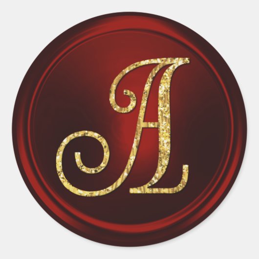 Sticker Rond TOUTES LES INITIALES Monogramme Or 3 Rouge Profond (Devant)