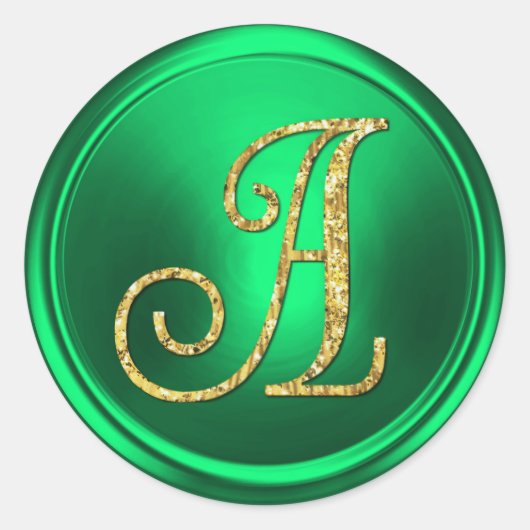 Sticker Rond TOUTES LES INITIALES Monogramme Or 3 Vert Kelly (Devant)