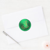 Sticker Rond TOUTES LES INITIALES Monogramme Or 3 Vert Kelly (Enveloppe)